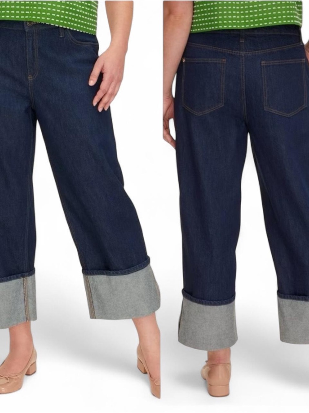 kate spade rigid , big cuff cropped Dark Indigo Jeans
